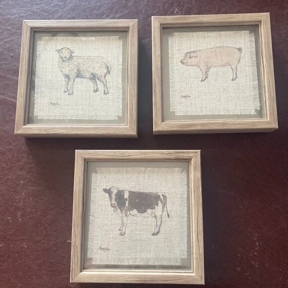 Other - NWOT Farmhouse Wall Decor Three farm animal prints on burlap & framed